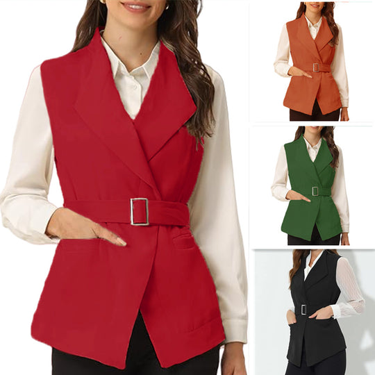 Damen eleganter taillierter Weste mit schicker Gürtelakzent R&B