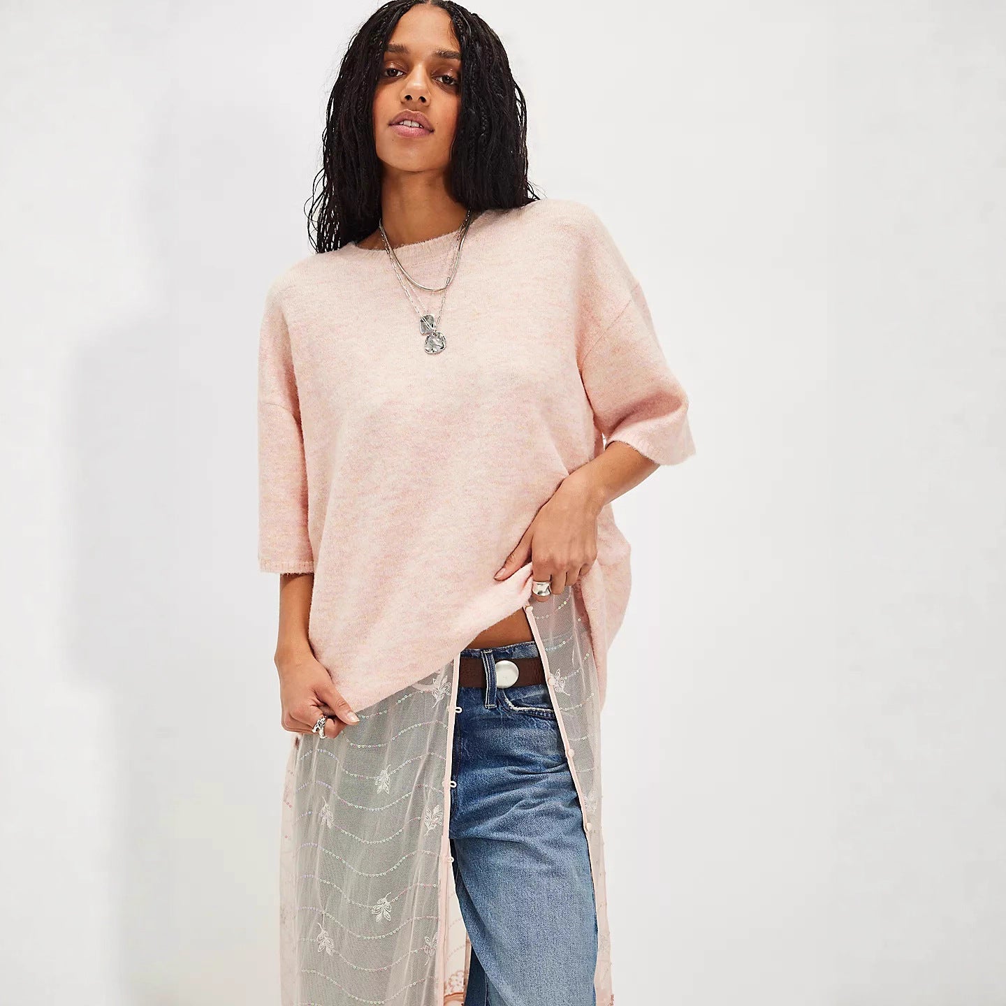 Damen Stylish halbtransparentes Sweatshirt mit Spitze und lässigem Schnitt