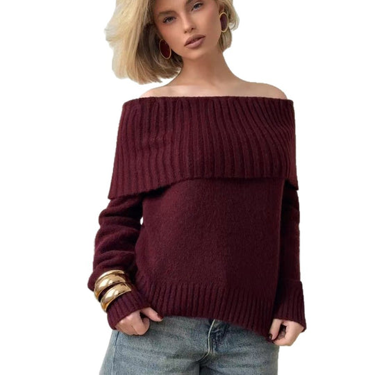 Damen Off-Shoulder Strickpullover mit Rippstruktur R&B