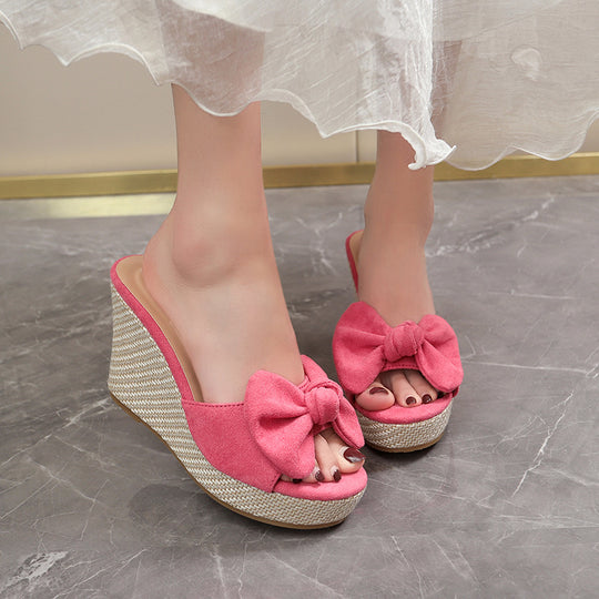 Damen Wedge-Pantoletten mit kreativem Schleifen-Design und verstellbarem Riemen R&B