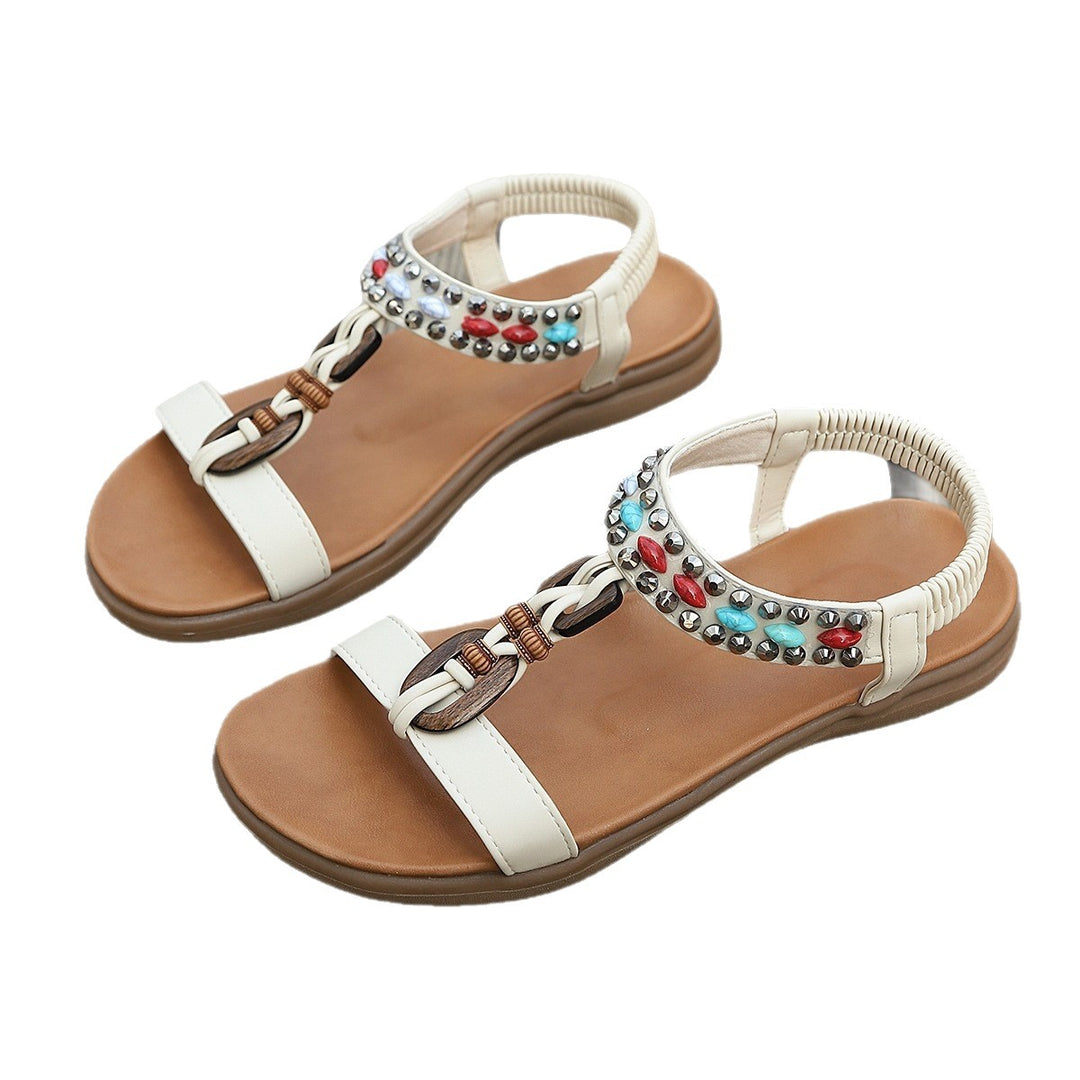 Damen modische Zehentrenner-Sandalen mit glitzernden Akzenten und elastischem Fersenriemen R&B