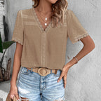 Damen Bluse mit zarten Spitzenakzenten und modernem V-Ausschnitt R&B