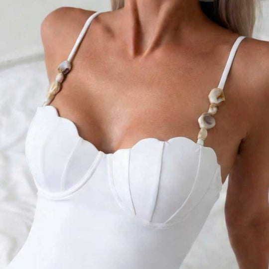 Damen Eleganter Bademode-Einteiler mit romantischen Muscheldetails R&B