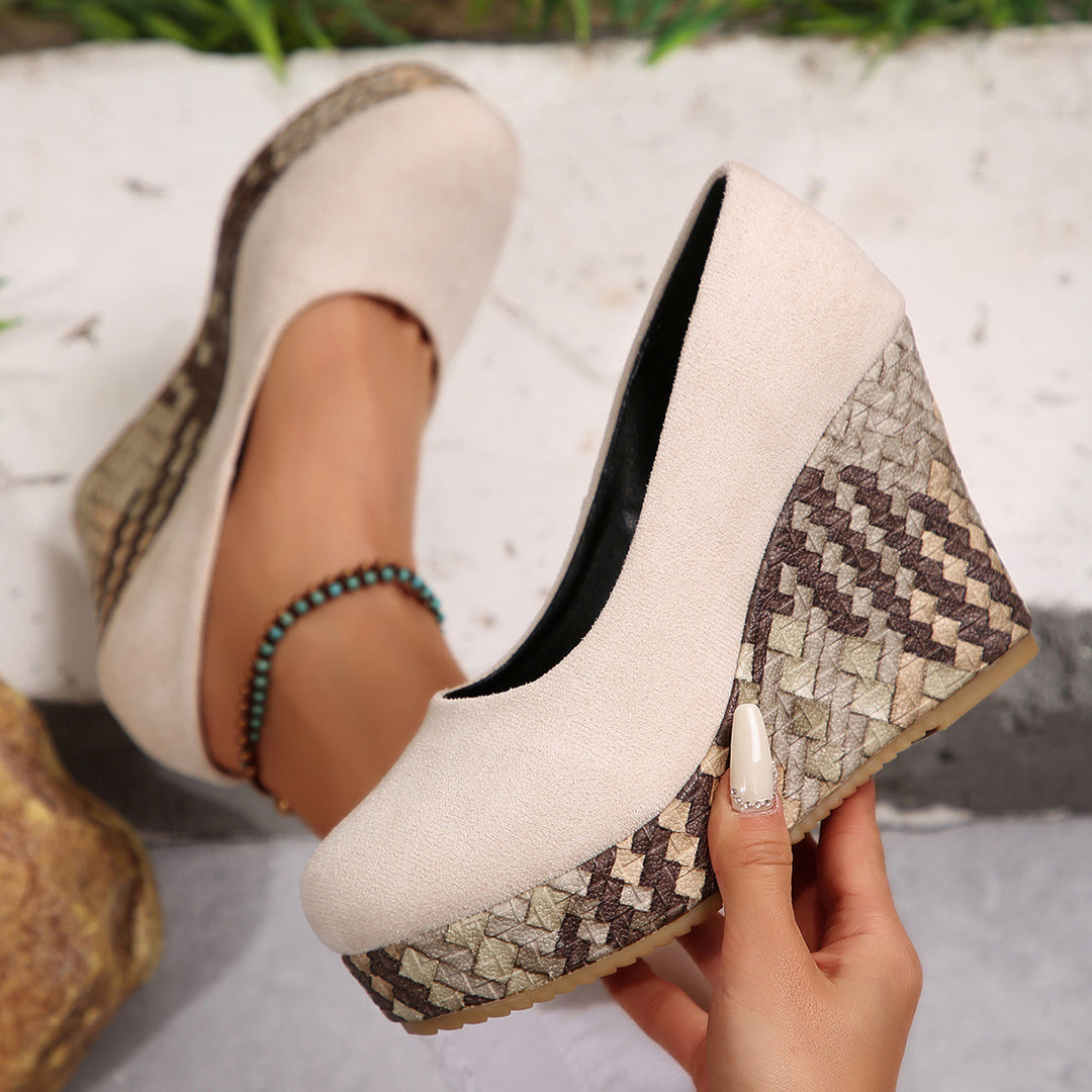 Damen Wedge-Pantoletten mit geflochtenem Absatz und komfortablem Innenfutter R&B