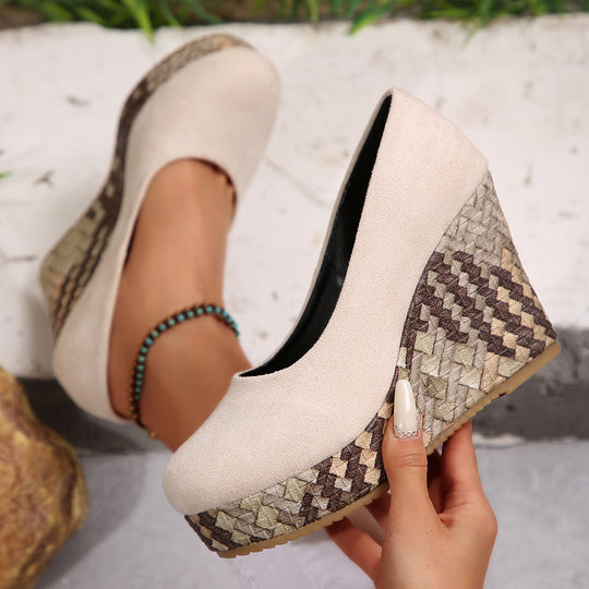 Damen Wedge-Pantoletten mit geflochtenem Absatz und komfortablem Innenfutter R&B