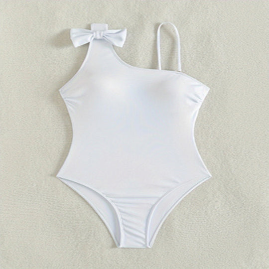 Damen eleganter asymmetrischer Einteiler Badeanzug mit Schleifenakzent R&B