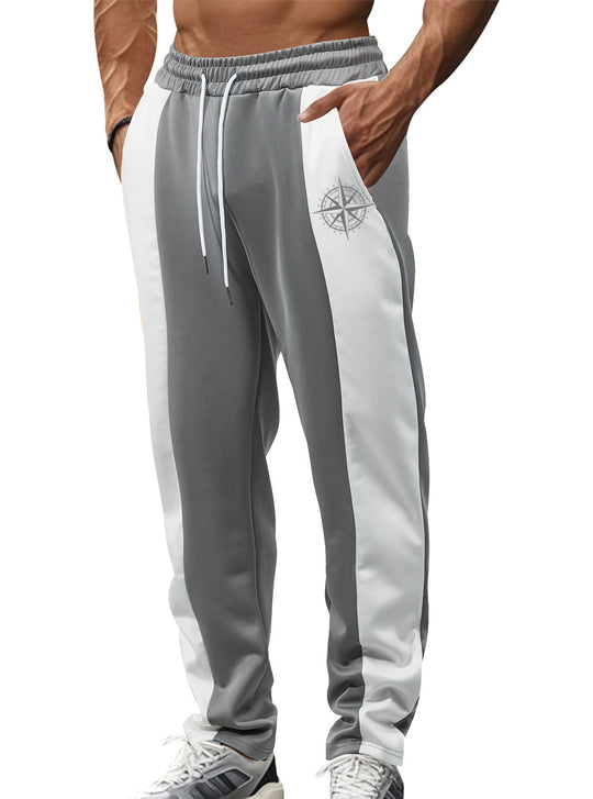 Herren nan sportive Trackpants mit seitlichen Kontrastbahnen elastischem Bund Kordelzug und Hirschstickerei R&B