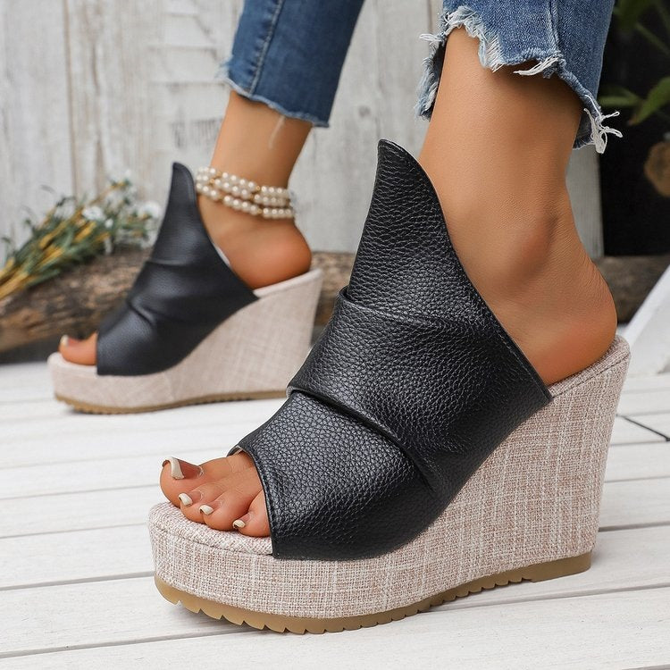 Damen Wedge-Sandaletten mit gefalteten Riemen R&B