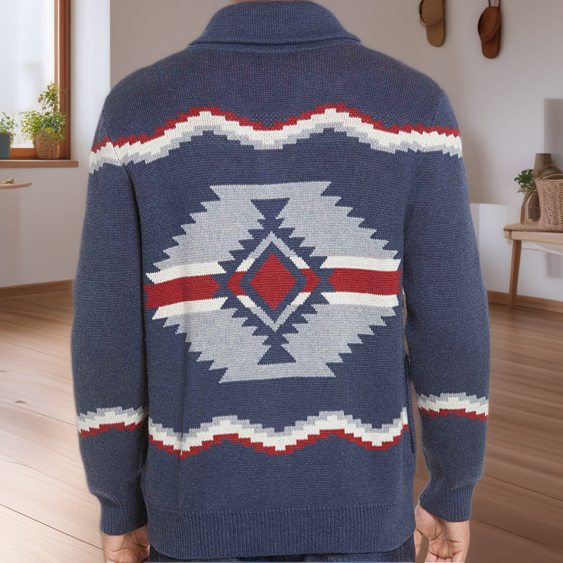 Herren Strickjacke im modernen Ethno-Design mit praktischen Knöpfen R&B