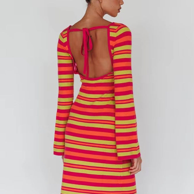 Damen Langarm-Kleid im modischen Streifenlook R&B