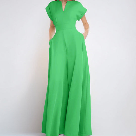 Damen Eleganter Jumpsuit mit Weitem Bein und Schalkragen R&B