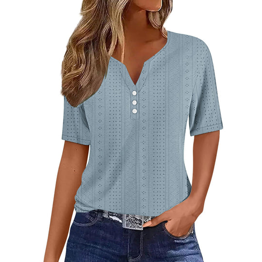 Damen Komfortables Kurzarmshirt mit Knopfdetails R&B
