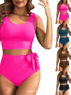 Damen Hochtailliertes Bikini-Set mit knotenverziertem Oberteil R&B