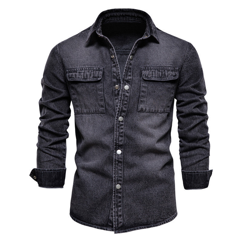 Herren nan lässiges Jeans-Overshirt mit Druckknopfleiste, aufgesetzten Brusttaschen und klassischem Hemdkragen R&B