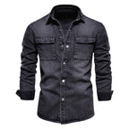 Herren nan lässiges Jeans-Overshirt mit Druckknopfleiste, aufgesetzten Brusttaschen und klassischem Hemdkragen R&B