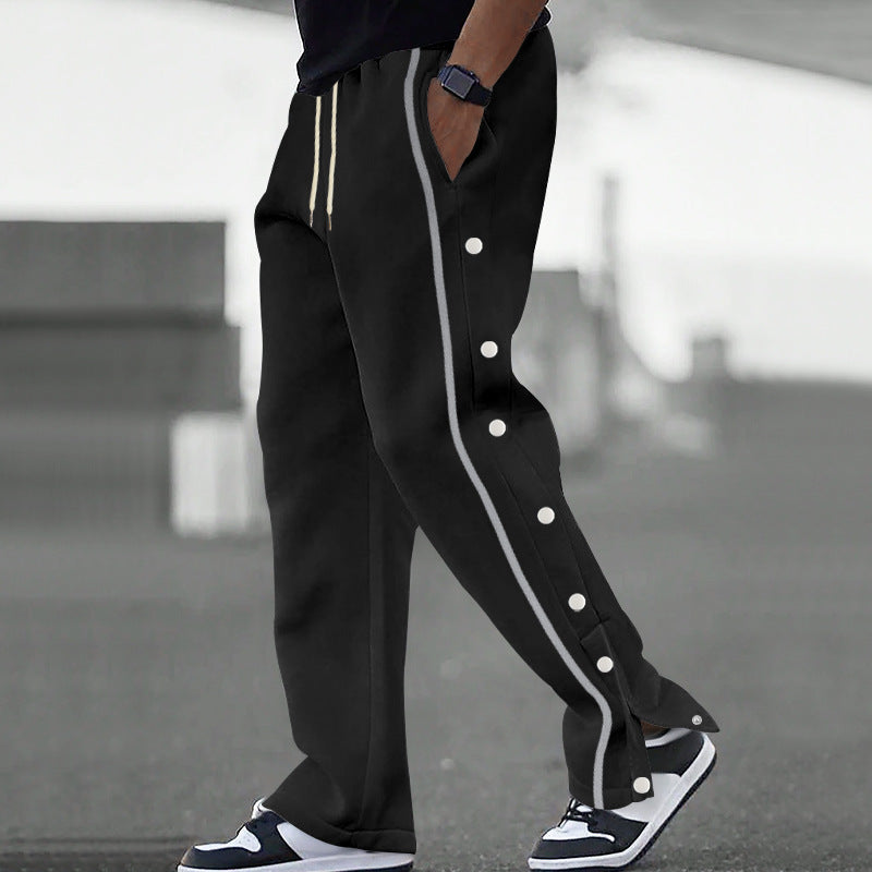 Herren Sportliche Lockere Jogginghose mit Druckknöpfen R&B
