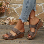 Damen Elegante und bequeme Wedge-Sandalen mit floralen Applikationen