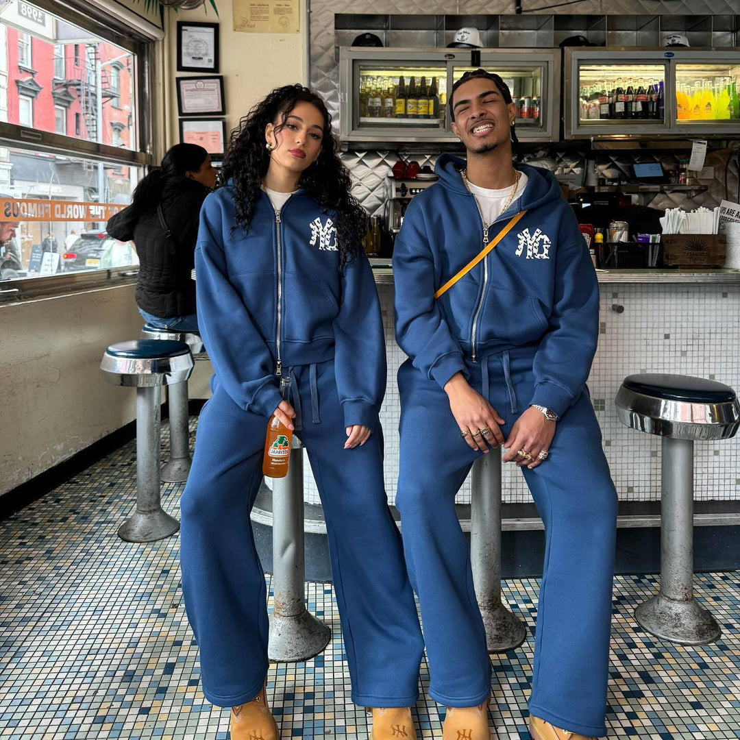 Unisex nan weit geschnittene Kapuzen-Sweatjacke mit beidseitig öffnendem Reißverschluss und Logo-Applikation R&B
