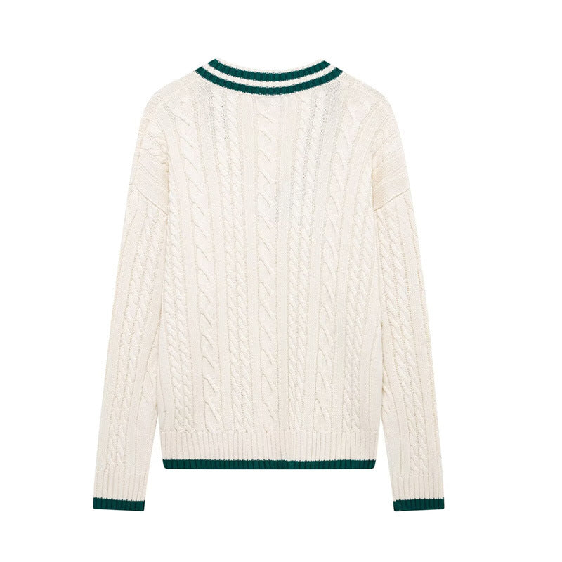 Damen Strickpullover mit V-Ausschnitt und strukturiertem Zopfdesign R&B
