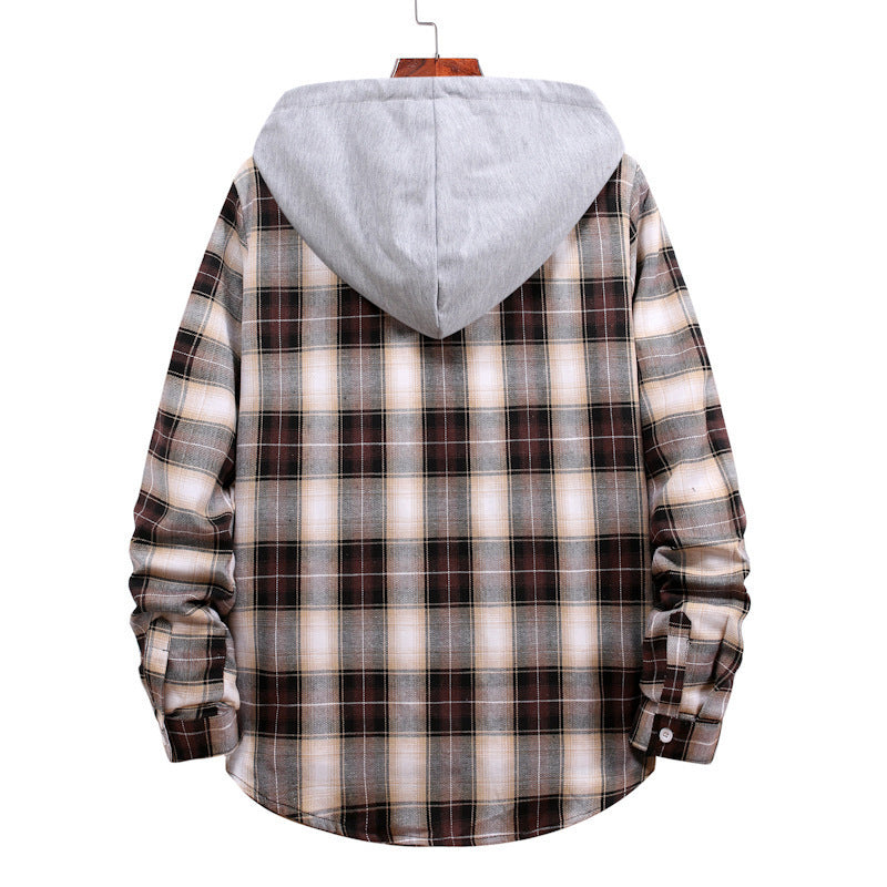 Herren Karohemdjacke mit Kapuze und großzügigen Taschen