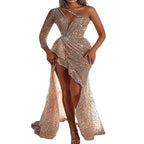 Damen Festliches Cocktailkleid mit glitzerndem Oberteil und asymmetrischem Design R&B