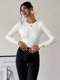 Damen Strickpullover mit Zopfmuster und Knopfdetails R&B