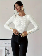 Damen Strickpullover mit Zopfmuster und Knopfdetails R&B