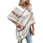 Damen modischer Wickelpullover mit fransigem Saum und einzigartigem Muster