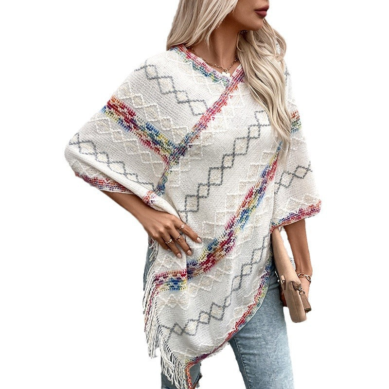 Damen modischer Wickelpullover mit fransigem Saum und einzigartigem Muster