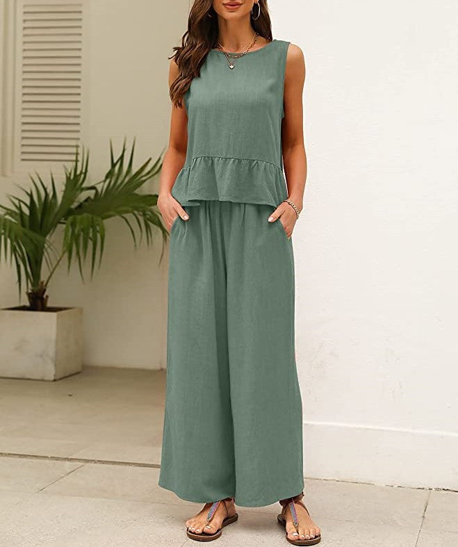 Damen luftiges Jumpsuit mit Rüschensaum R&B