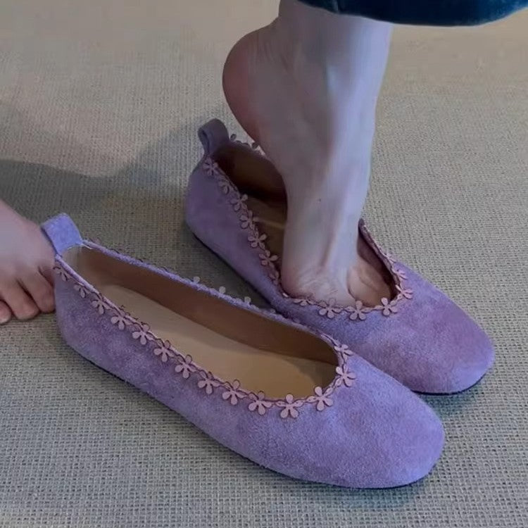 Damen bequeme Filz-Ballerinas mit zartem Blumenapplikationsdesign R&B