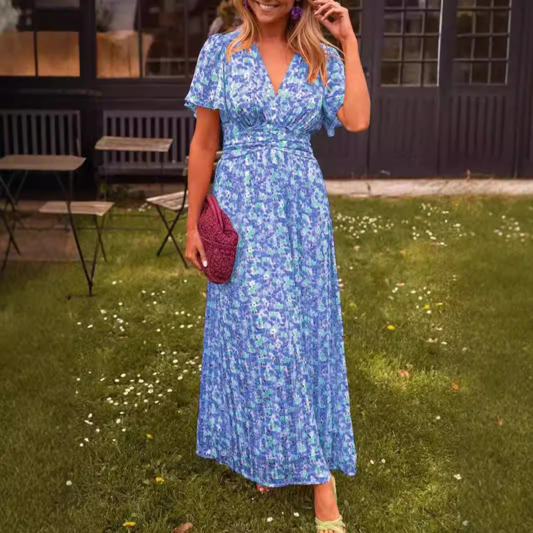 Damen Maxikleid mit floralem Muster und raffinierten Ärmeln R&B