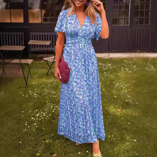 Damen Maxikleid mit floralem Muster und raffinierten Ärmeln R&B