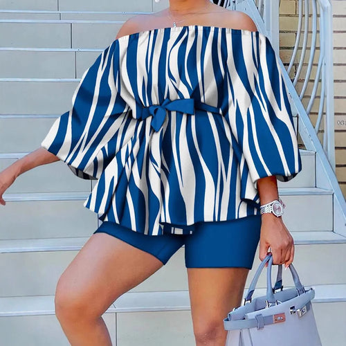 Damen Off-Shoulder Tunika mit weiten Ärmeln und elastischem Taillenband R&B