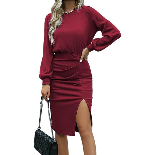 Damen elegantes Wickelkleid mit gerafftem Design R&B