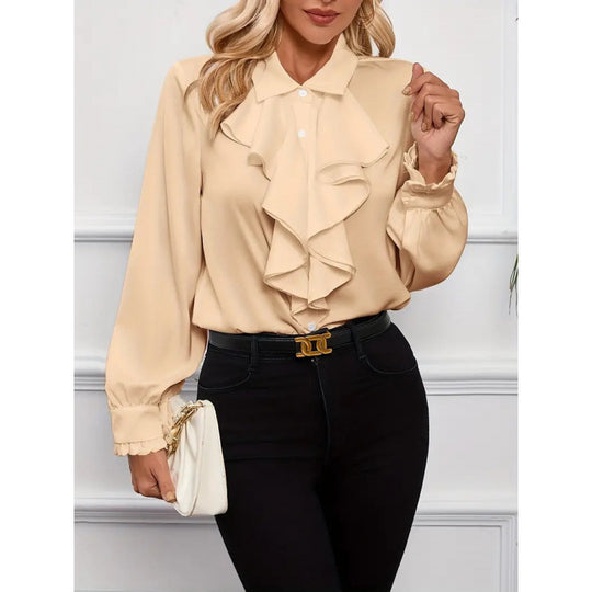 Damen Bluse Mitraffinierten Rüschendetails und Eleganten Ärmeln R&B