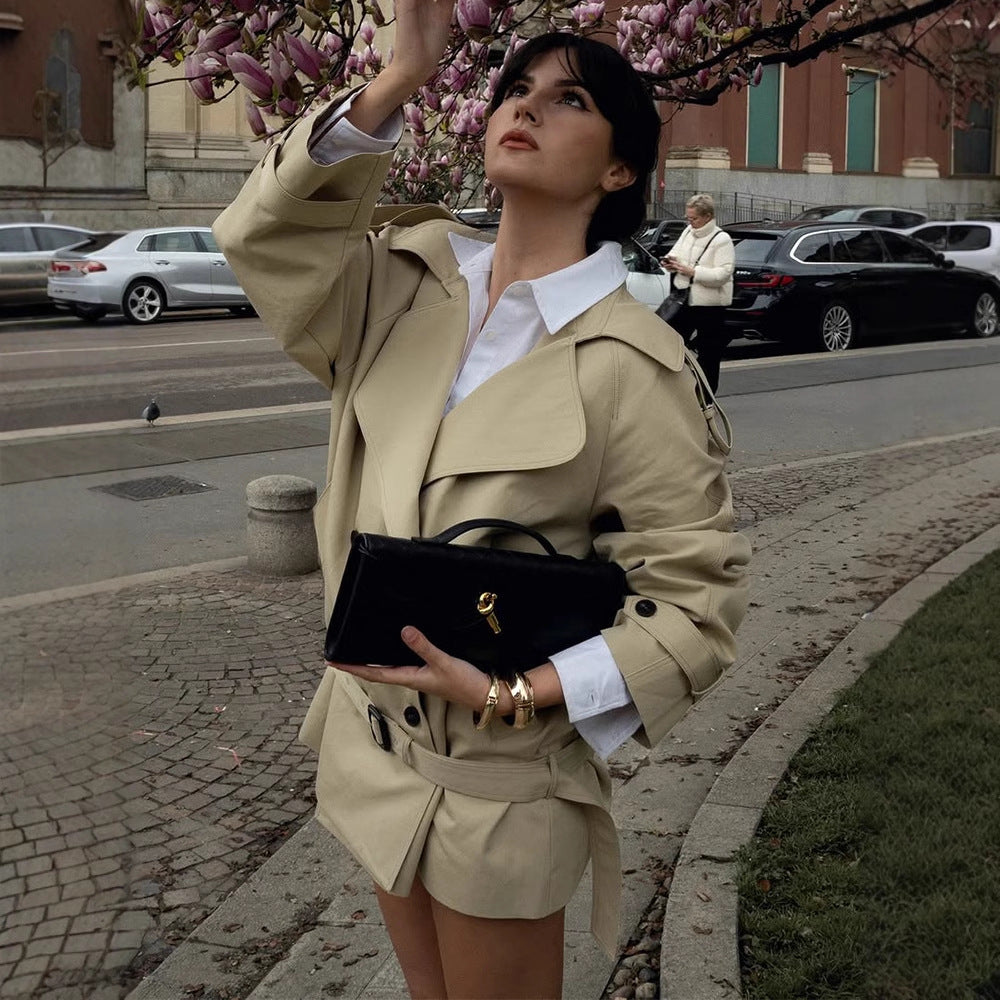 Damen modische Trenchcoat-Jacke mit taillierbarem Gürtel und elegantem Schnitt R&B