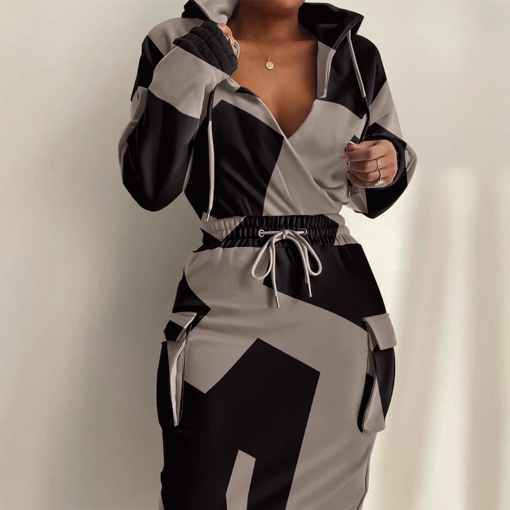 Damen lässiges Set mit modernem Zeitungsdruck R&B