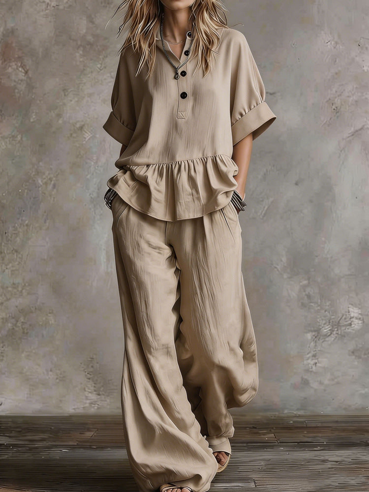 Damen Lässiges Oversize-Hosenanzug mit Wickel-Oberteil R&B