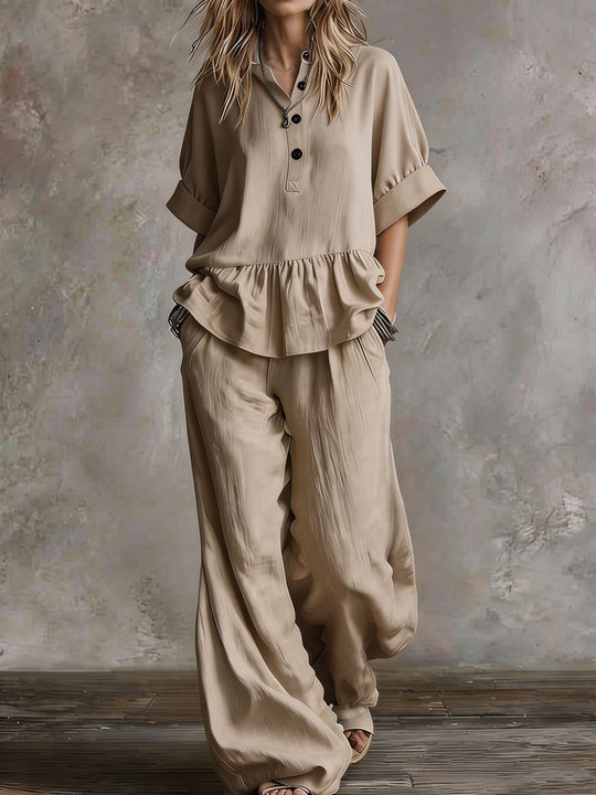 Damen Lässiges Oversize-Hosenanzug mit Wickel-Oberteil R&B