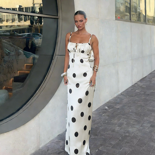 Damen Maxikleid mit verspieltem Punktmuster und raffiniertem Trägerschnitt R&B