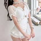 Damen Einteiler Badeanzug mit voluminösen Rüschendetails und elegantem Cut-Out R&B