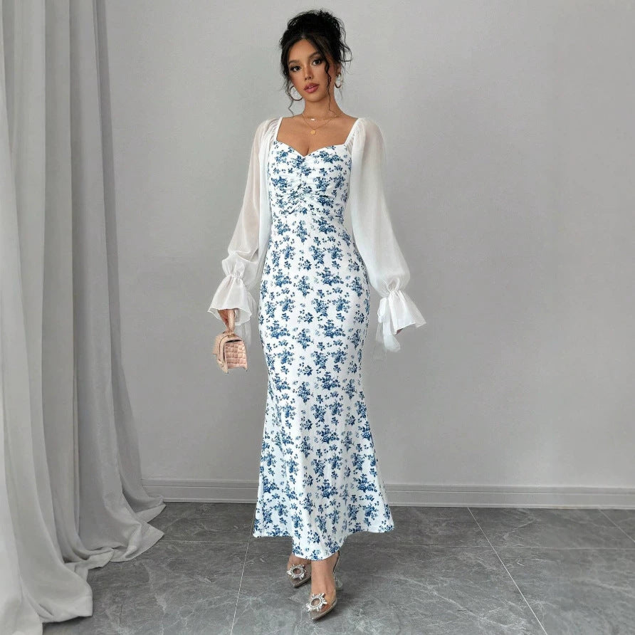 Damen Maxikleid mit floralem Print und elegantem Chiffonüberwurf R&B