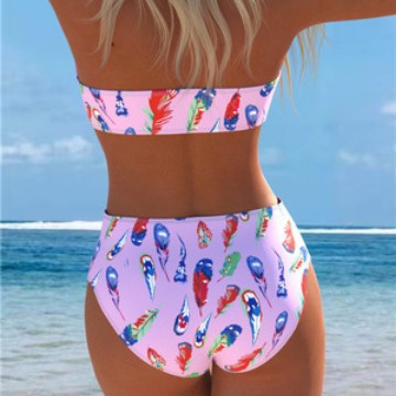Damen Bandeau-Bikini mit einzigartigem Federmuster und hohem Taillenschnitt R&B