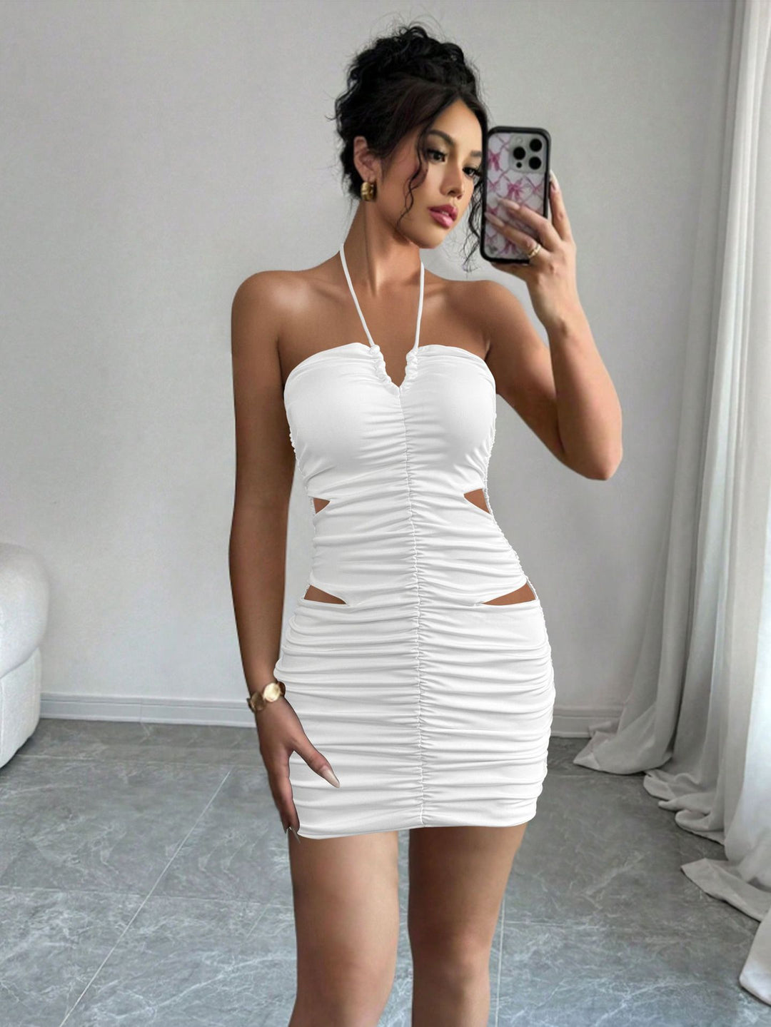 Damen Sexy Minikleid mit cut-out Details und gerafftem Design R&B