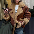 Damen Lässige und modische Teddyjacke mit großem Kragen und weich gefüttertem InnenlR&Ben R&B