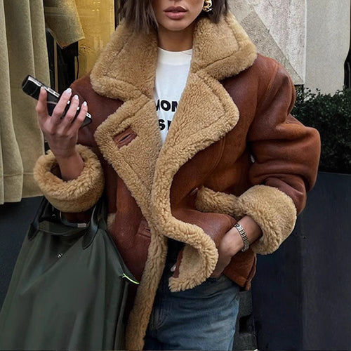 Damen Lässige und modische Teddyjacke mit großem Kragen und weich gefüttertem Innenleben R&B