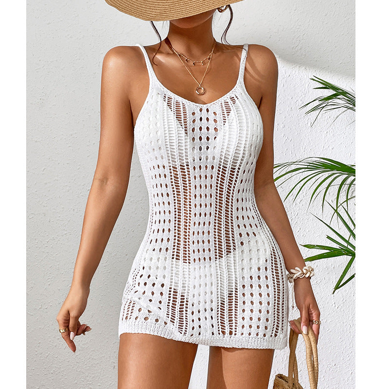 Damen Häkel-Strandkleid mit transparentem Design und eleganten Details R&B