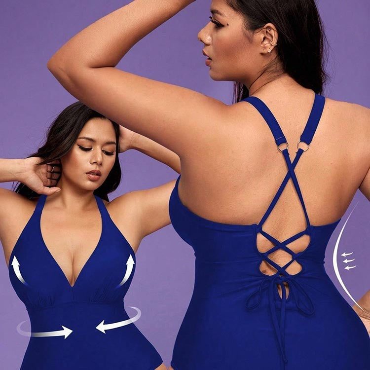 Damen eleganter Badeanzug mit tiefem V-Ausschnitt und figurformendem Schnitt R&B