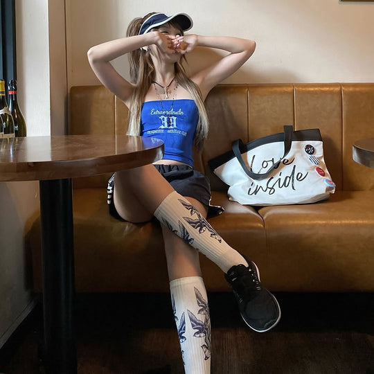 Damen Crop-Top mit kreativem Schriftzug R&B